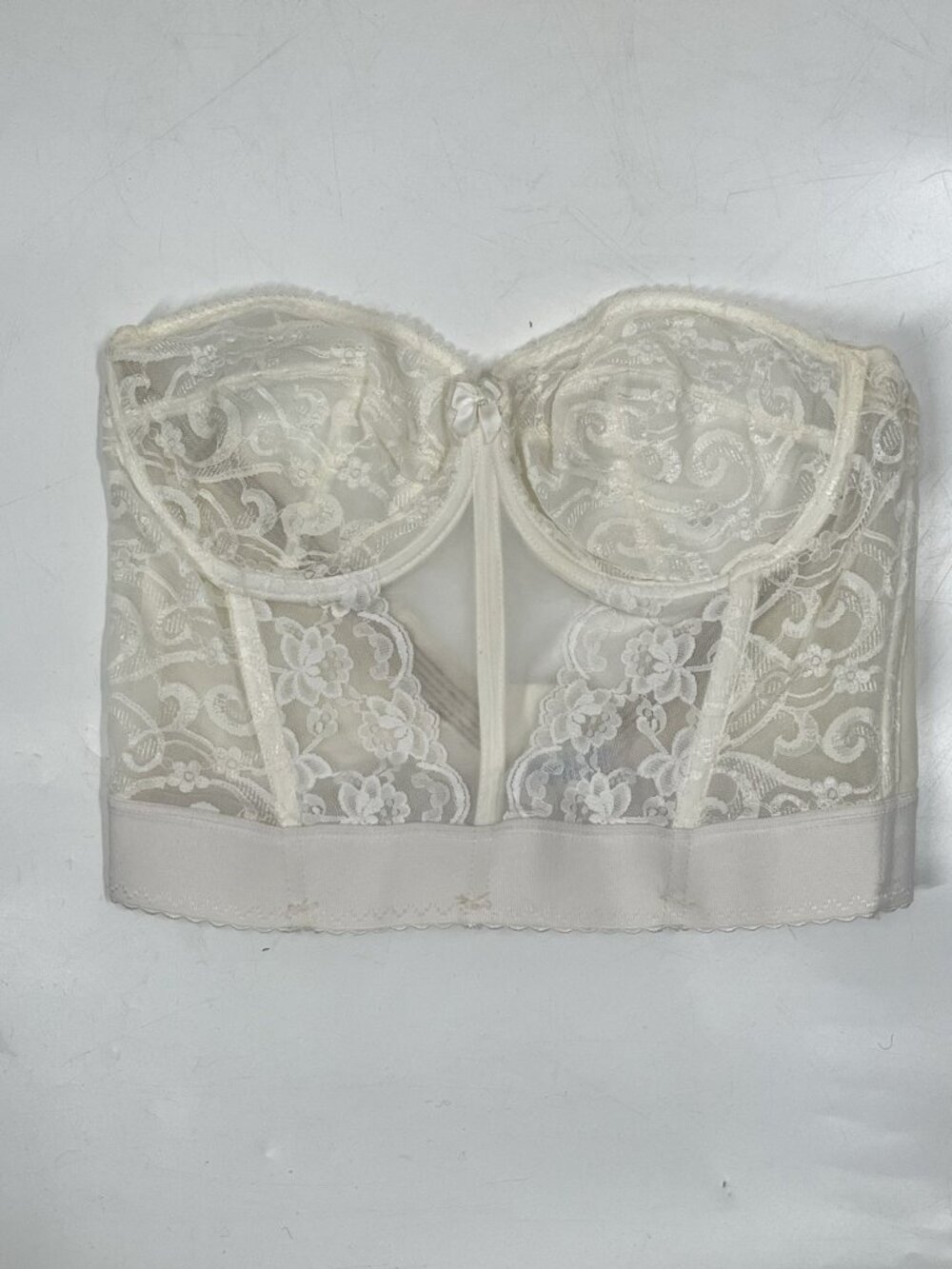 Vintage Union Tag Goddess White Lace Boned Corset Top Strapless Sz 40C Coquette
